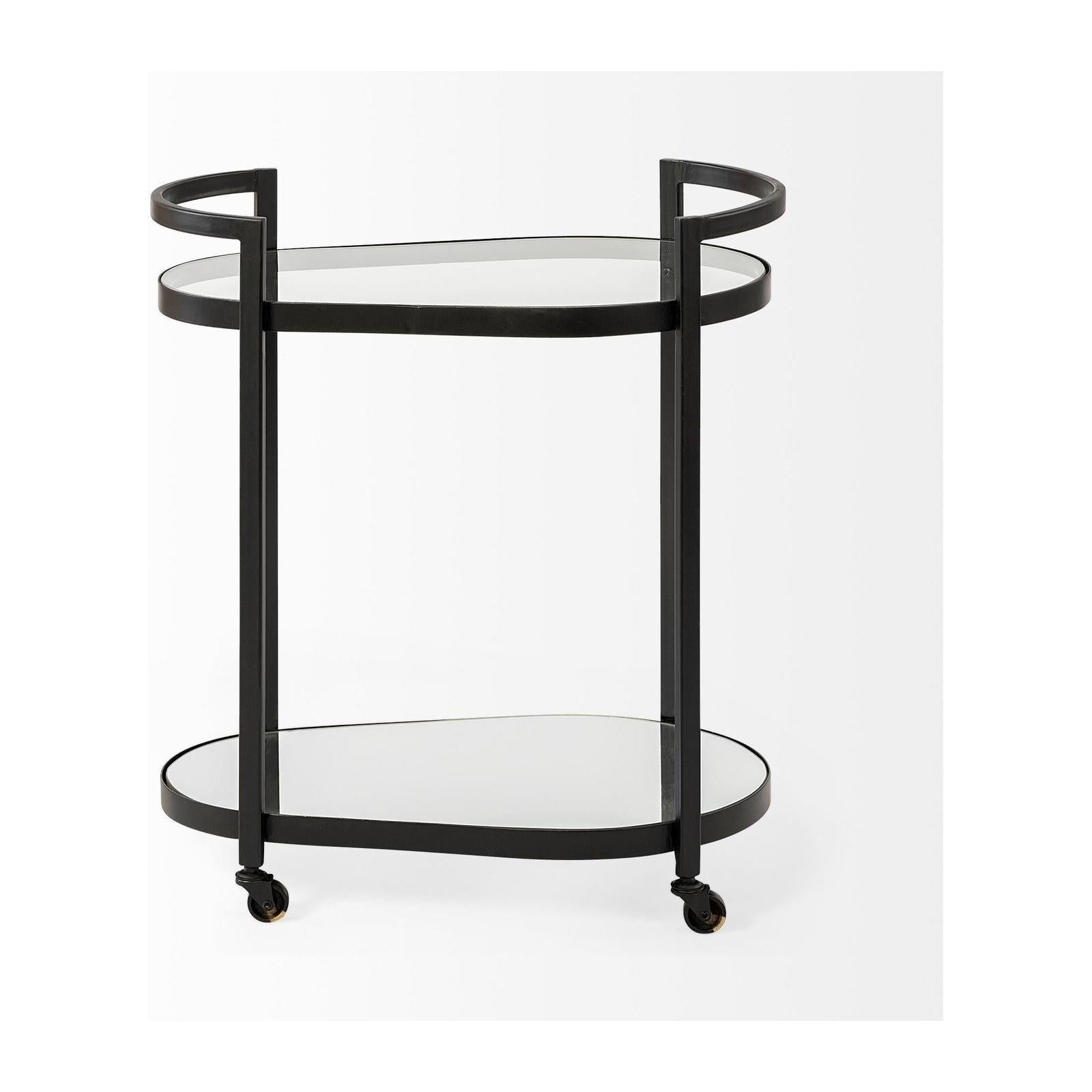 Mercana Eleonore Black Metal Frame Two-Tier w/Glass Shelves Bar Cart