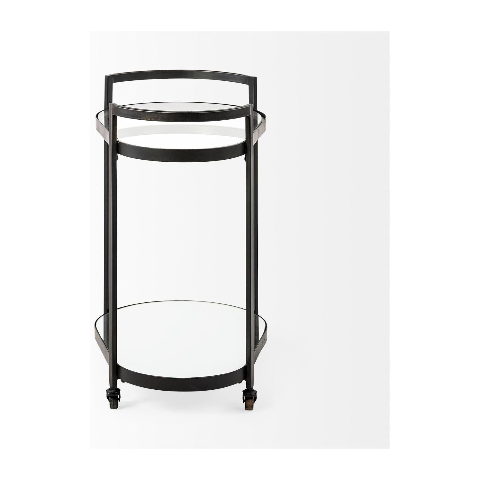 Mercana Eleonore Black Metal Frame Two-Tier w/Glass Shelves Bar Cart