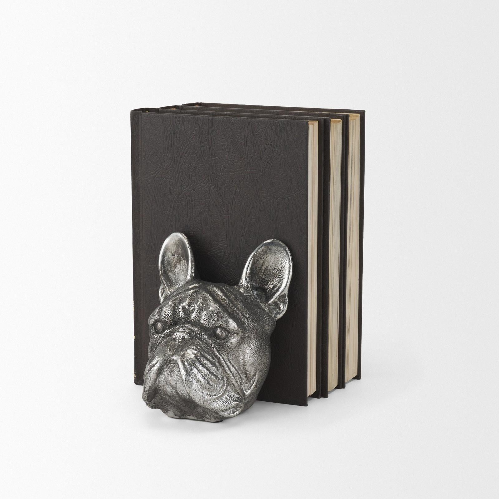 Mercana Bruno Silver American Bulldog Bookends- Set of 2