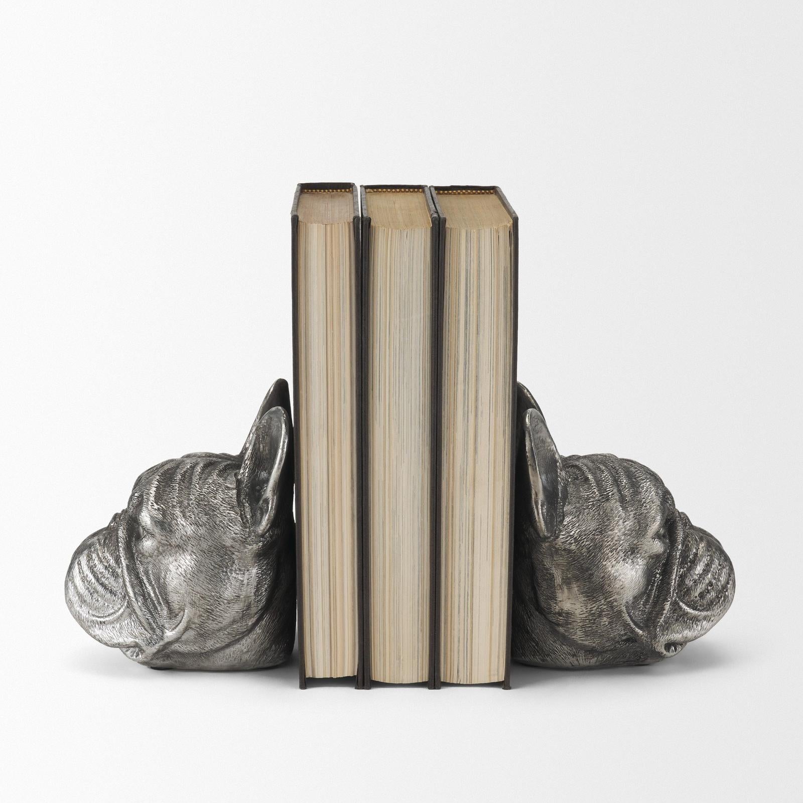 Mercana Bruno Silver American Bulldog Bookends- Set of 2