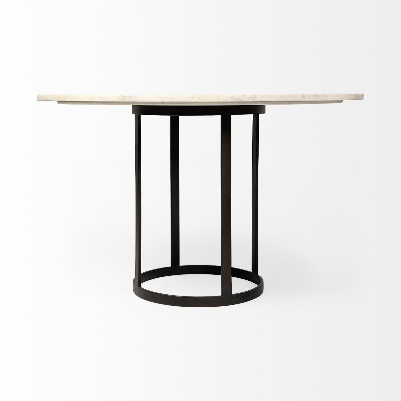 Mercana Tanner White Marble Top Black Metal Base Dining Table Clearance