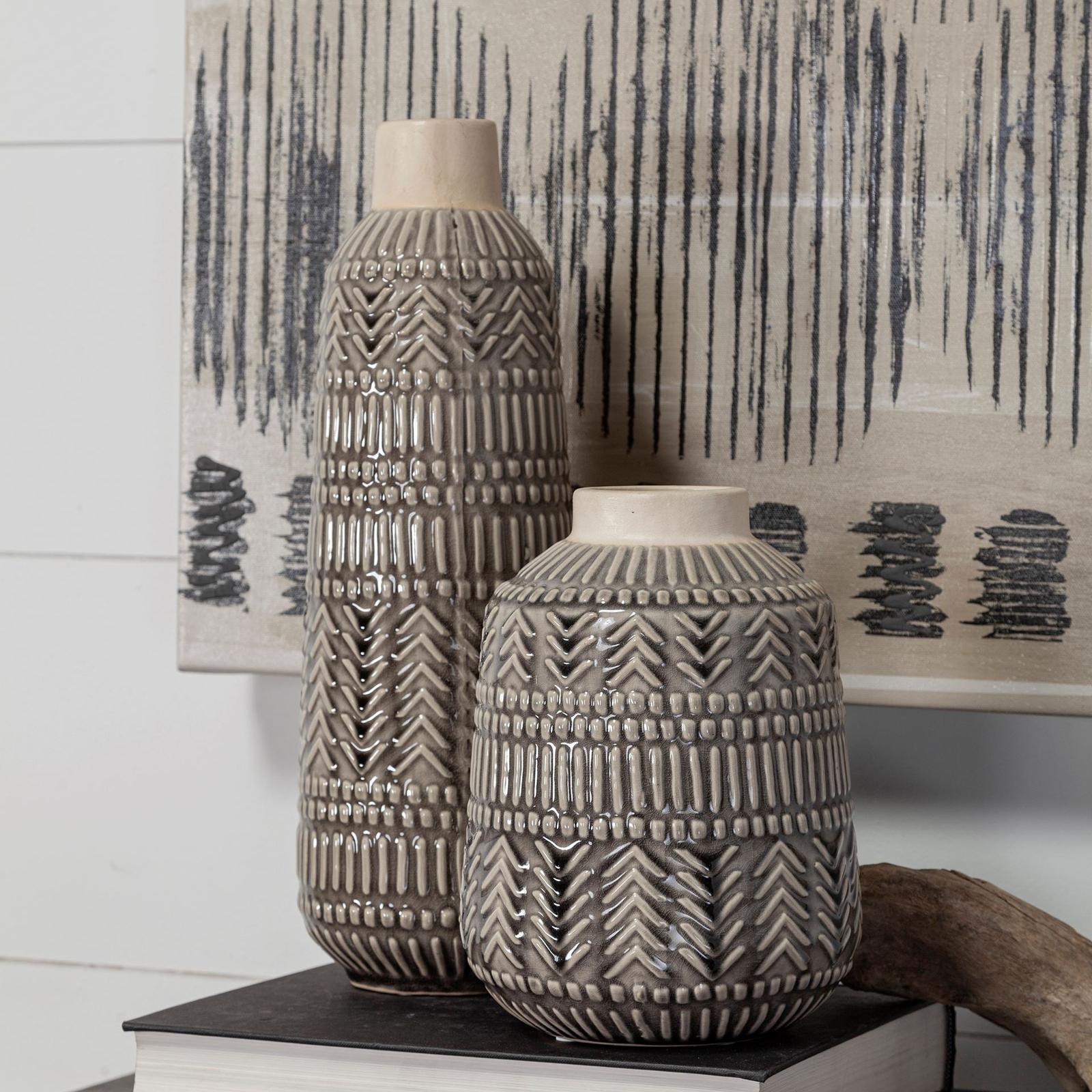 Mercana Riker Large Dark Gray Cream Ceramic Vase Clearance