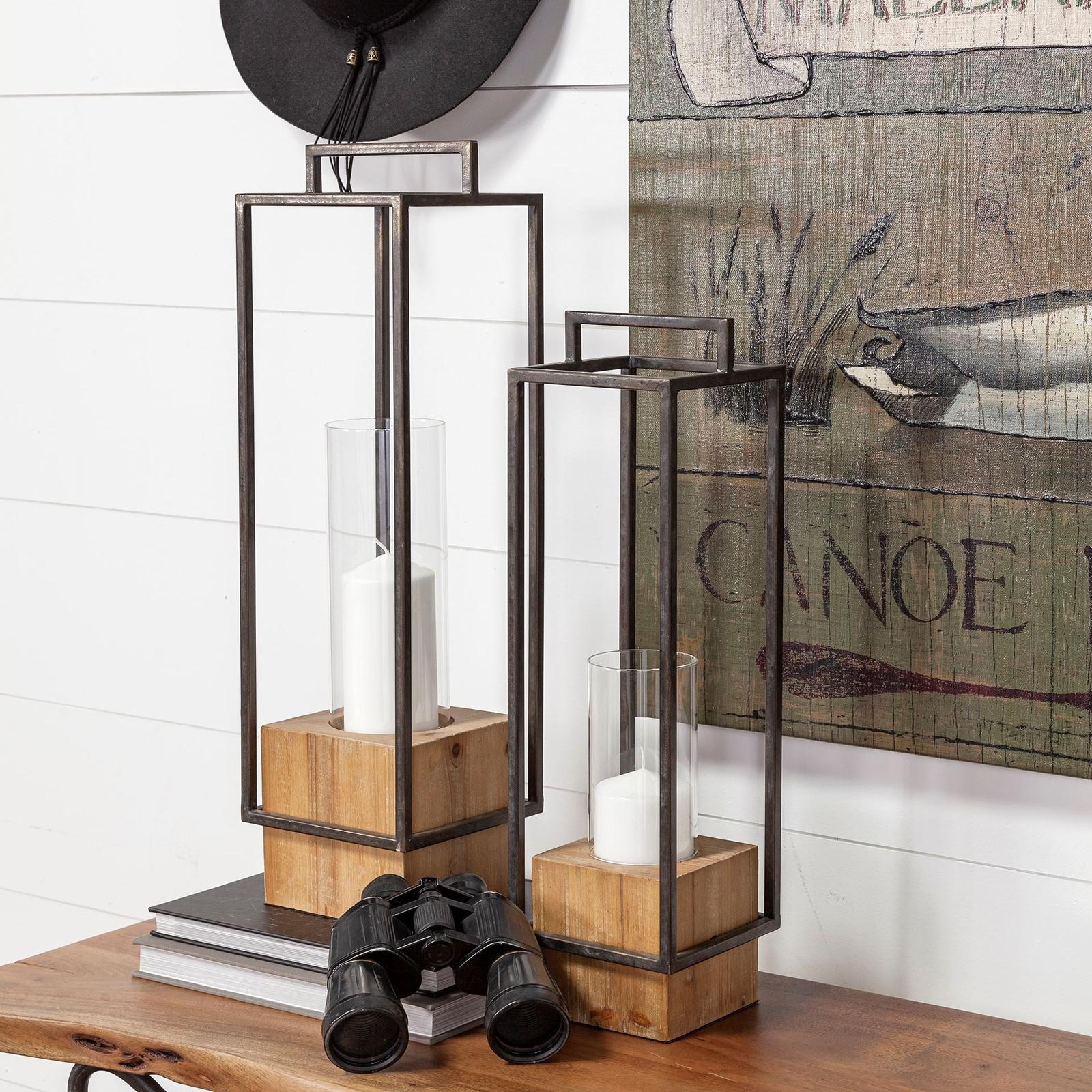 Mercana Orionis Wood w/ Black Metal Lantern Candle Holder