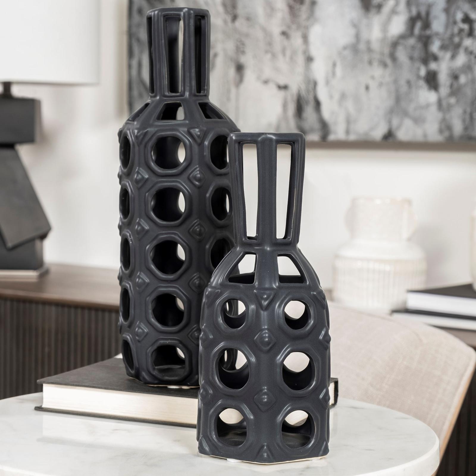 Mercana Brunel Black Drum-Shaped Ceramic Vase Clearance