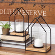 Mercana Leopold Black Metal Wooden Base Table Candle Holders - Set of 2