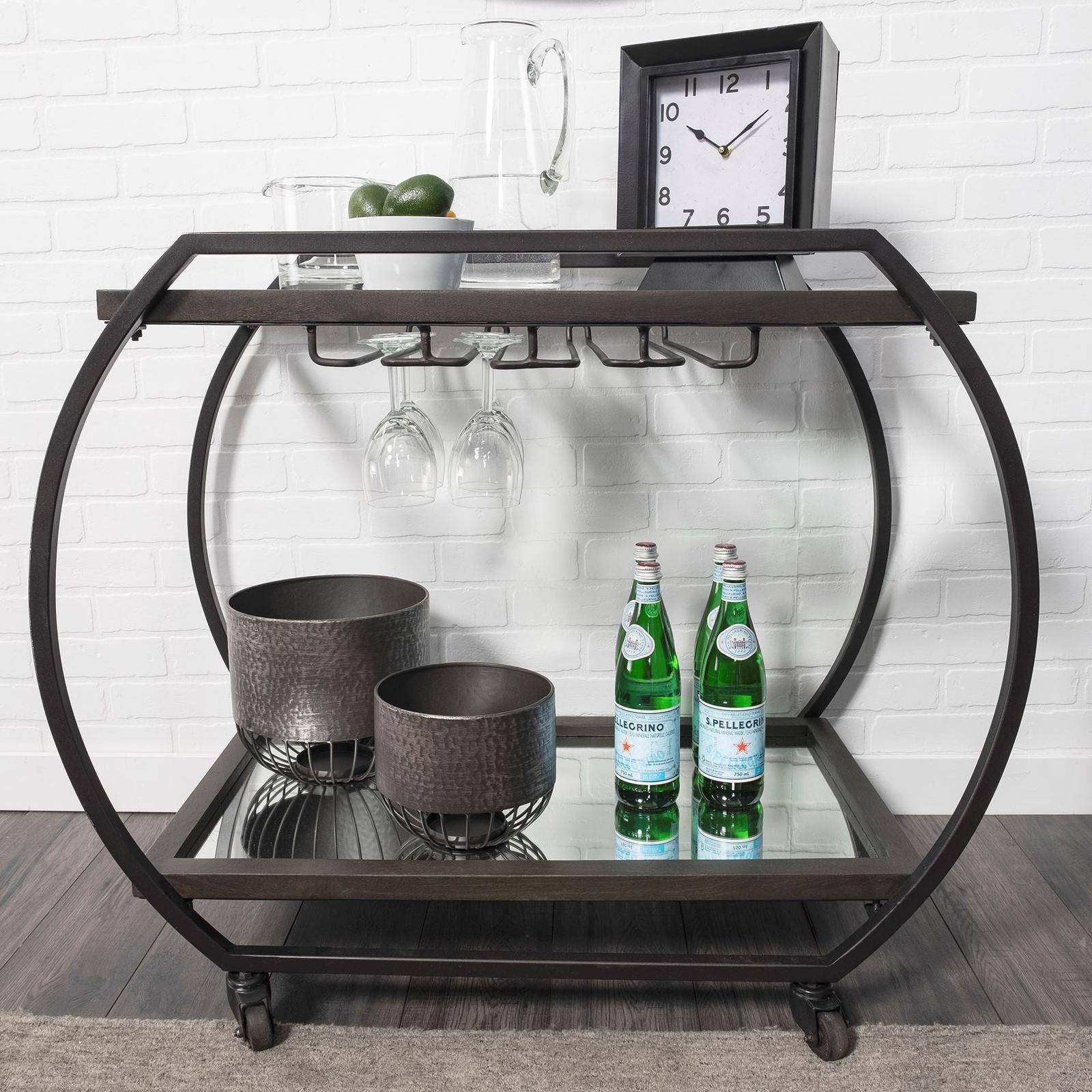 Mercana Chriselle Black Metal And Glass Two Tier Bar Cart Clearance