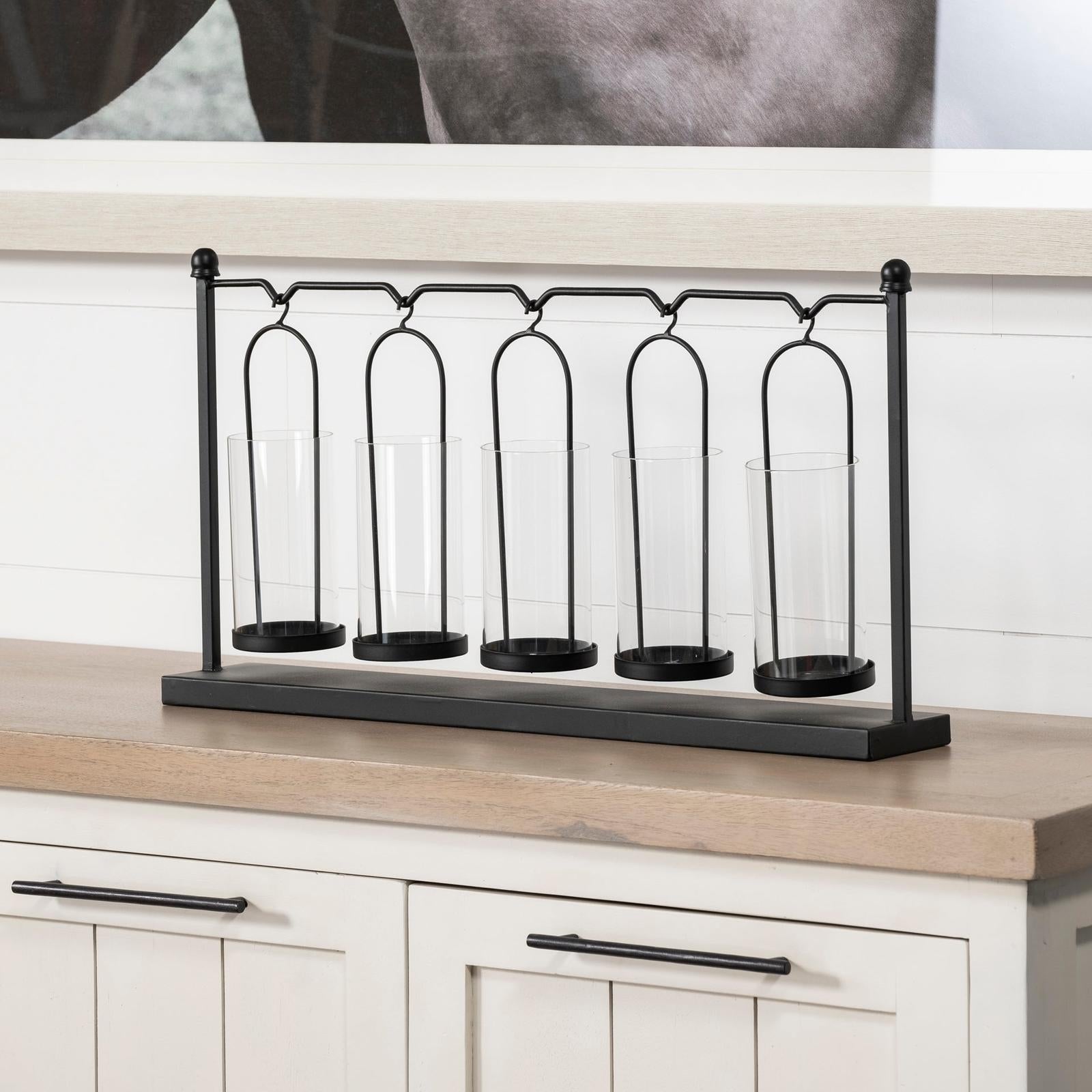 Mercana Erlen Black Metal Hanging Votive Five Candle Table Candle Holder Clearance