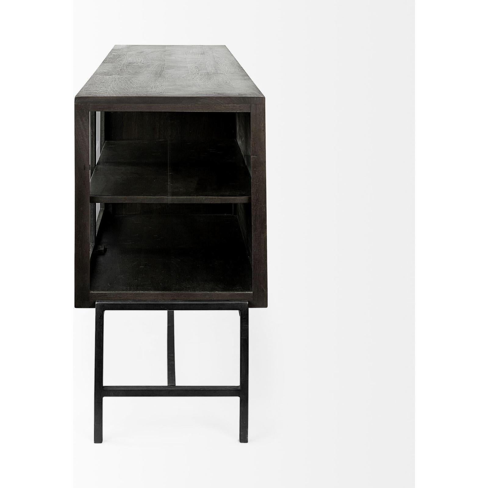 Mercana Arelius Black Metal Base w/ 4 Glass Cabinet Doors Sideboard