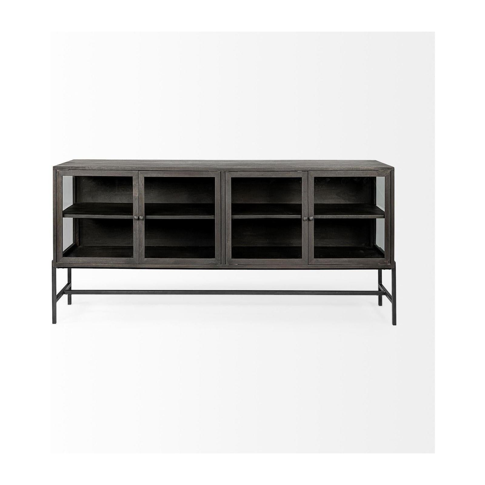 Mercana Arelius Black Metal Base w/ 4 Glass Cabinet Doors Sideboard