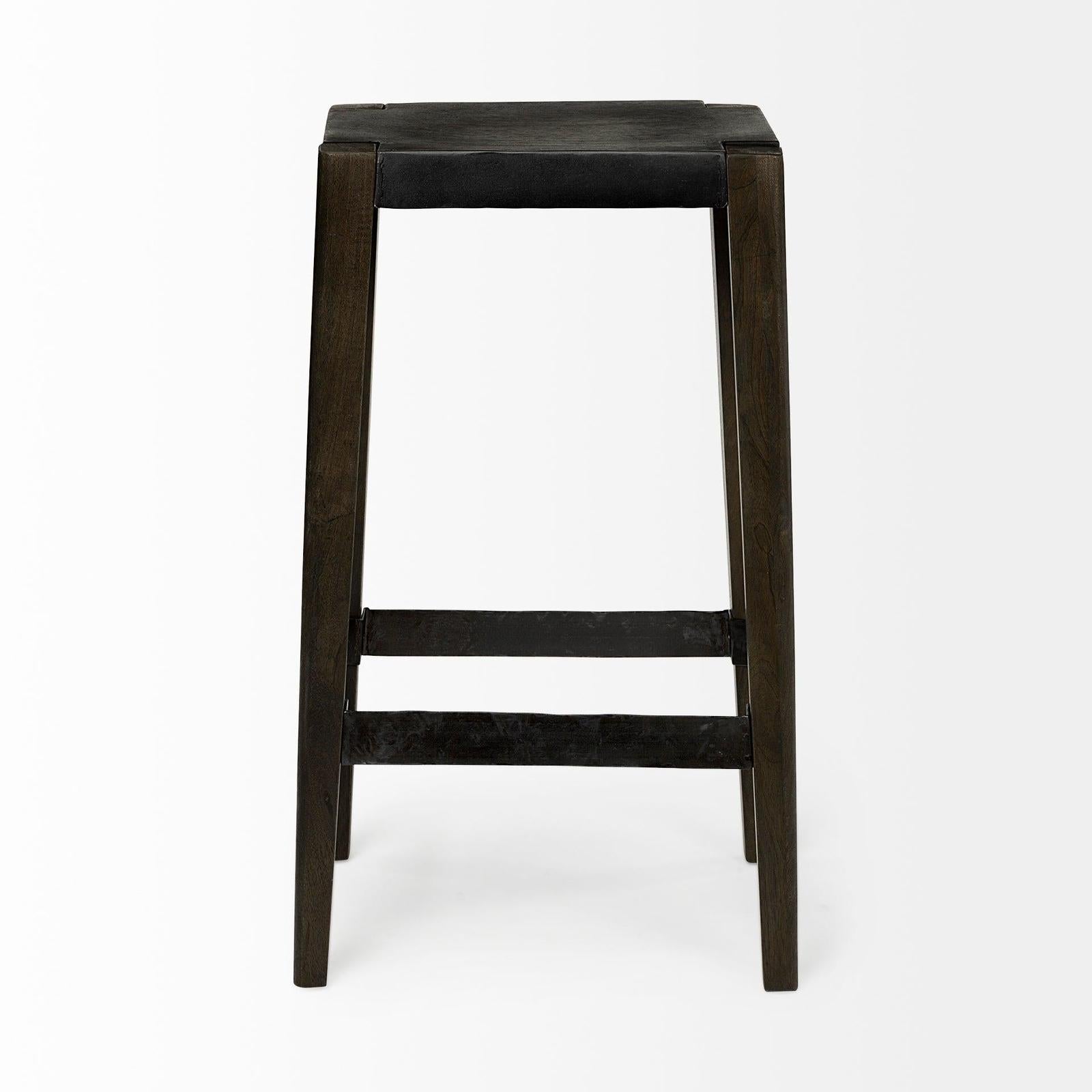 Mercana Nell Black Metal Seat & Foot Rest With Brown Wood Legs Stool