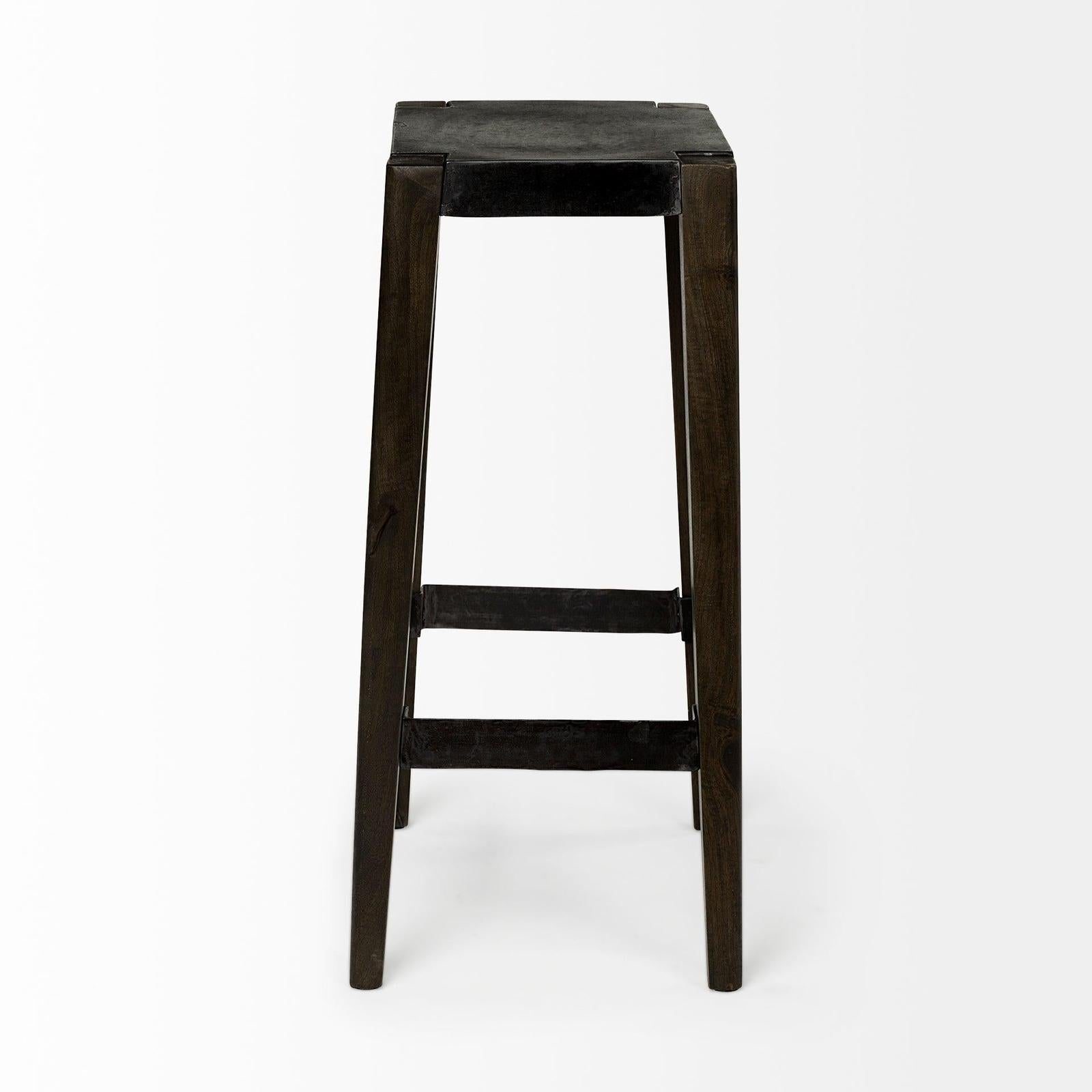 Mercana Nell Black Metal Seat & Foot Rest With Brown Wood Legs Stool