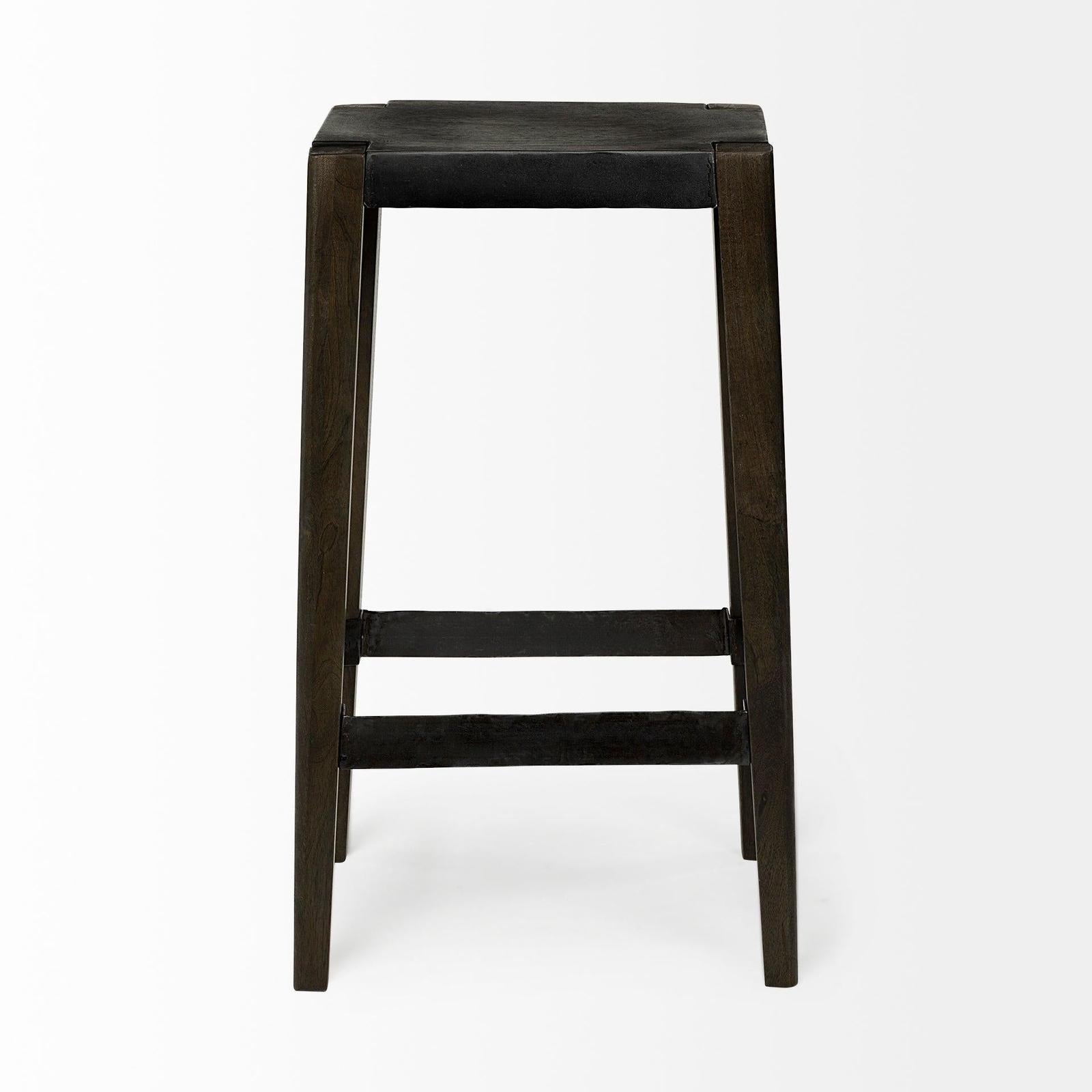Mercana Nell Black Metal Seat & Foot Rest With Brown Wood Legs Stool