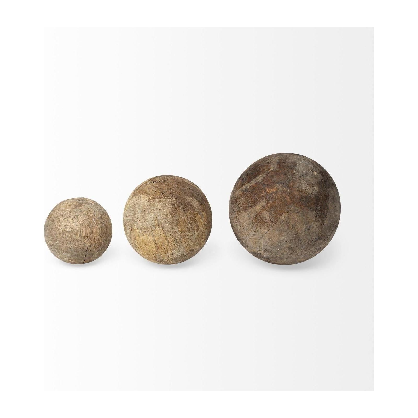 Mercana Carrick Natural Wood Decorative Spheres-Set of 3