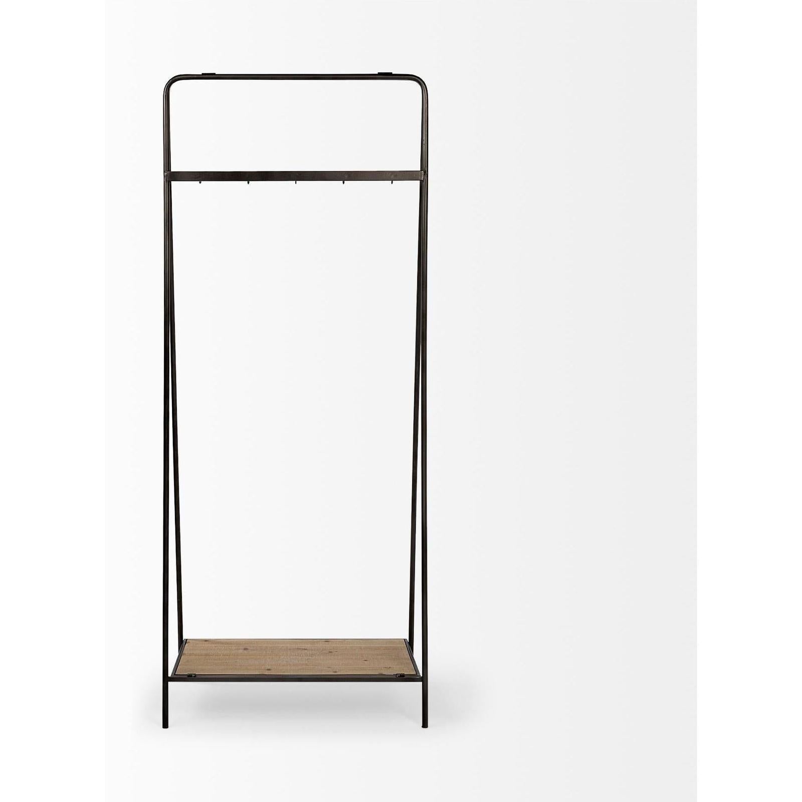 Mercana Carell Black Metal And Wood Shelf Hall Tree Clearance