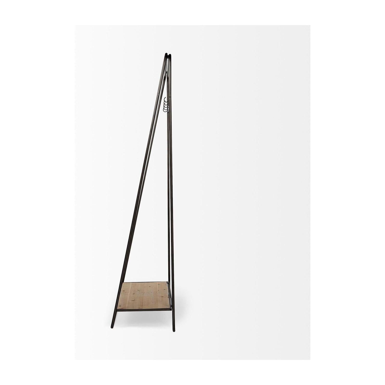 Mercana Carell Black Metal And Wood Shelf Hall Tree Clearance