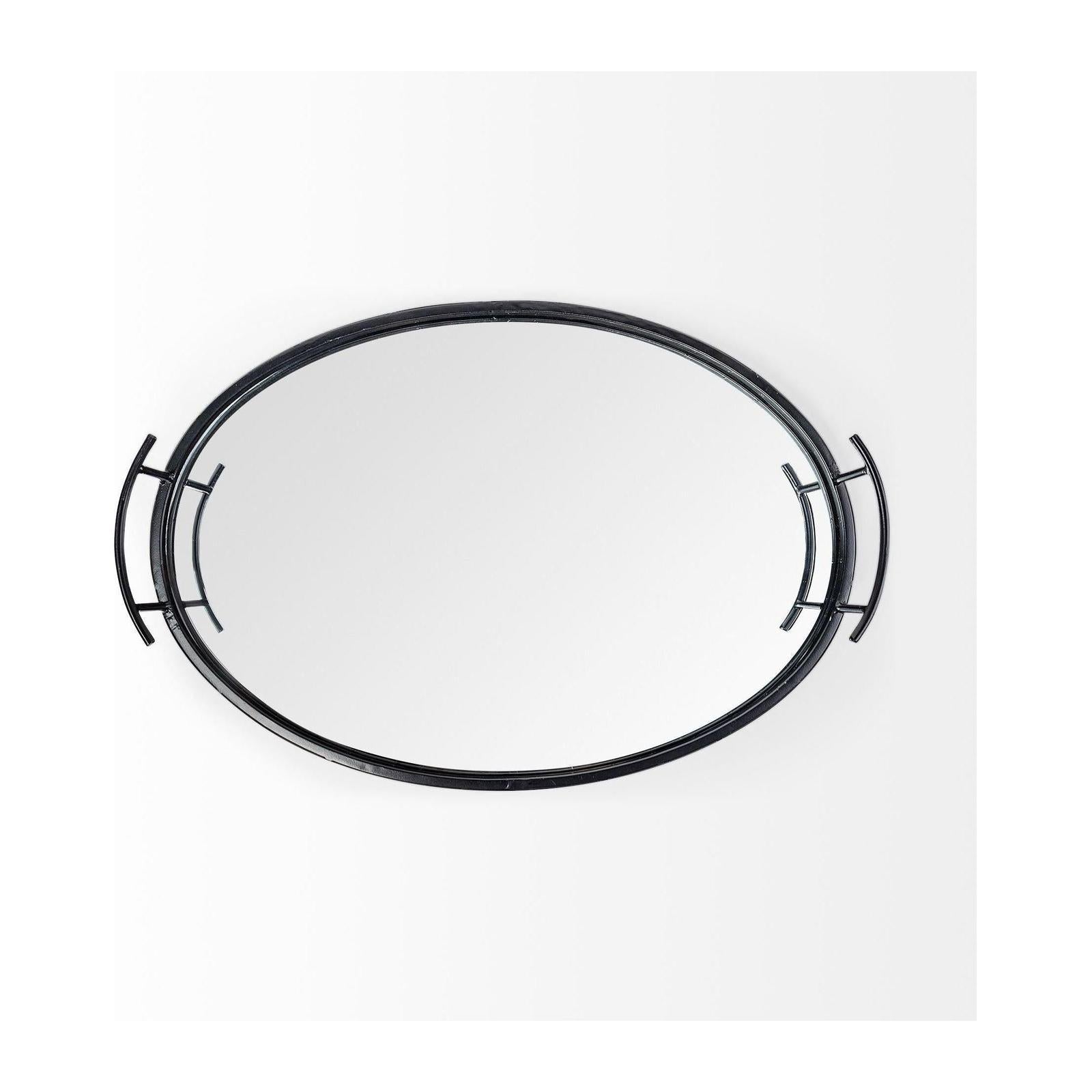 Mercana Ansel Black Metal Mirrored Bottom Oval Serving Tray