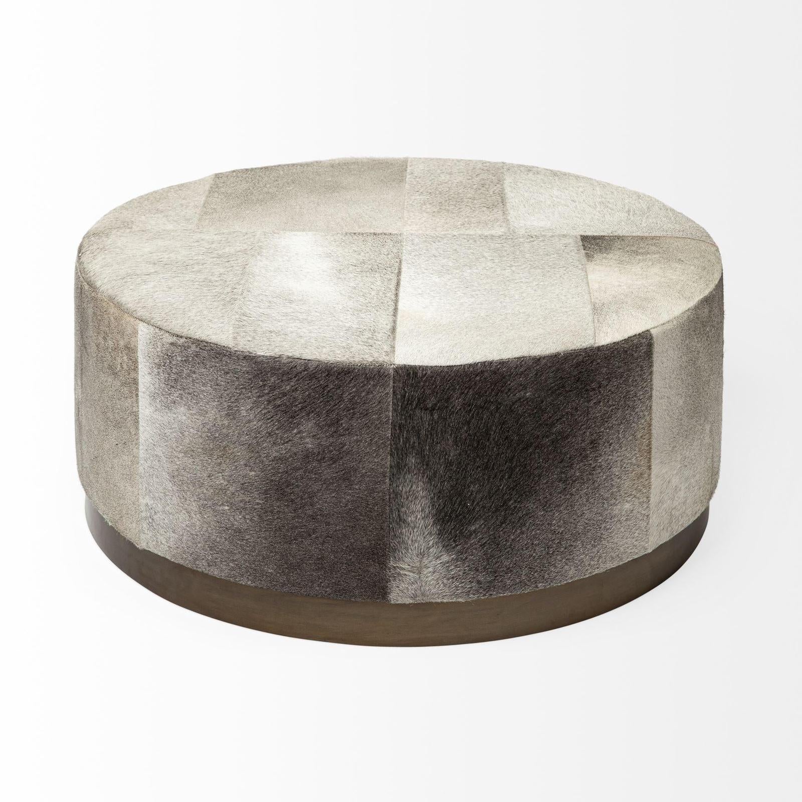Mercana Zahavi Grey-toned Hair-on-hide Ottoman