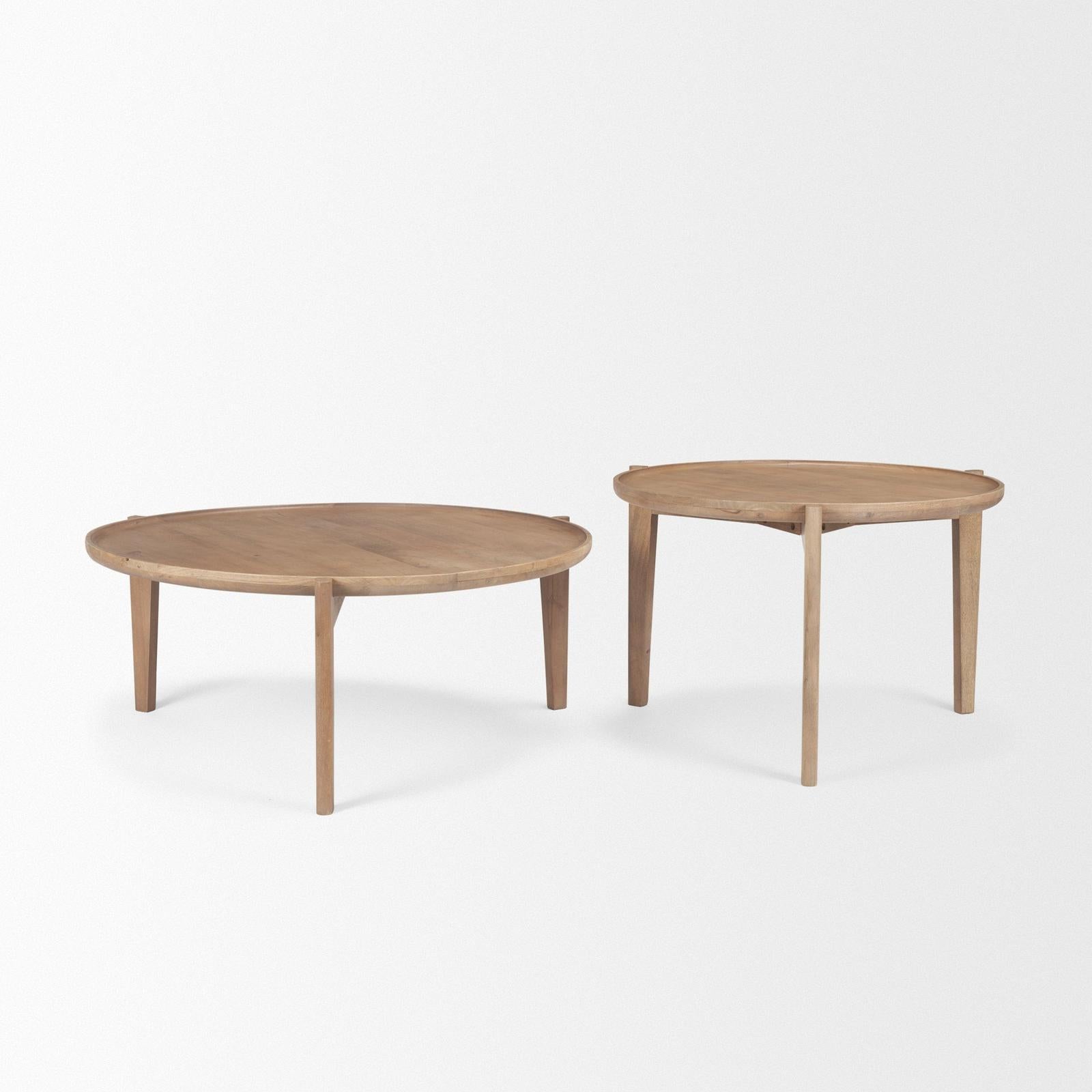 Mercana Cleaver Round Brown Solid Wood Nesting Coffee Tables- Set of 2