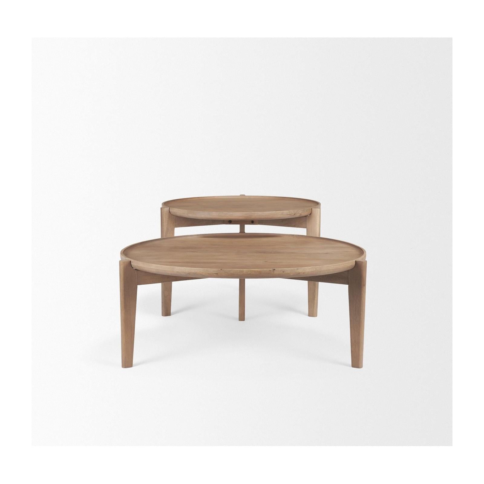 Mercana Cleaver Round Brown Solid Wood Nesting Coffee Tables- Set of 2