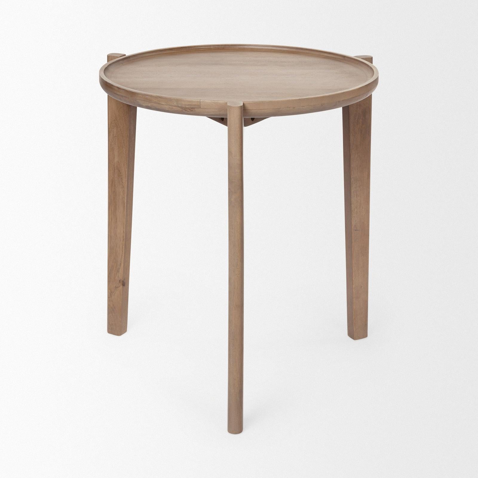 Mercana Cleaver I 22 x 24 Round Top Brown Solid Wood Accent Table