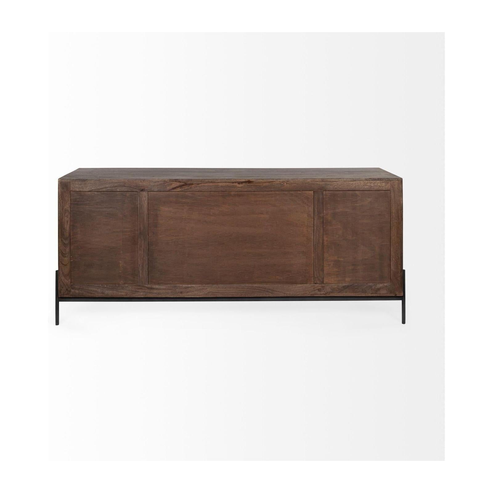 Mercana Glenn Dark Brown Wood Frame w/ Black Iron Accent, 6 Drawer, 2 Door Cabinet Sideboard