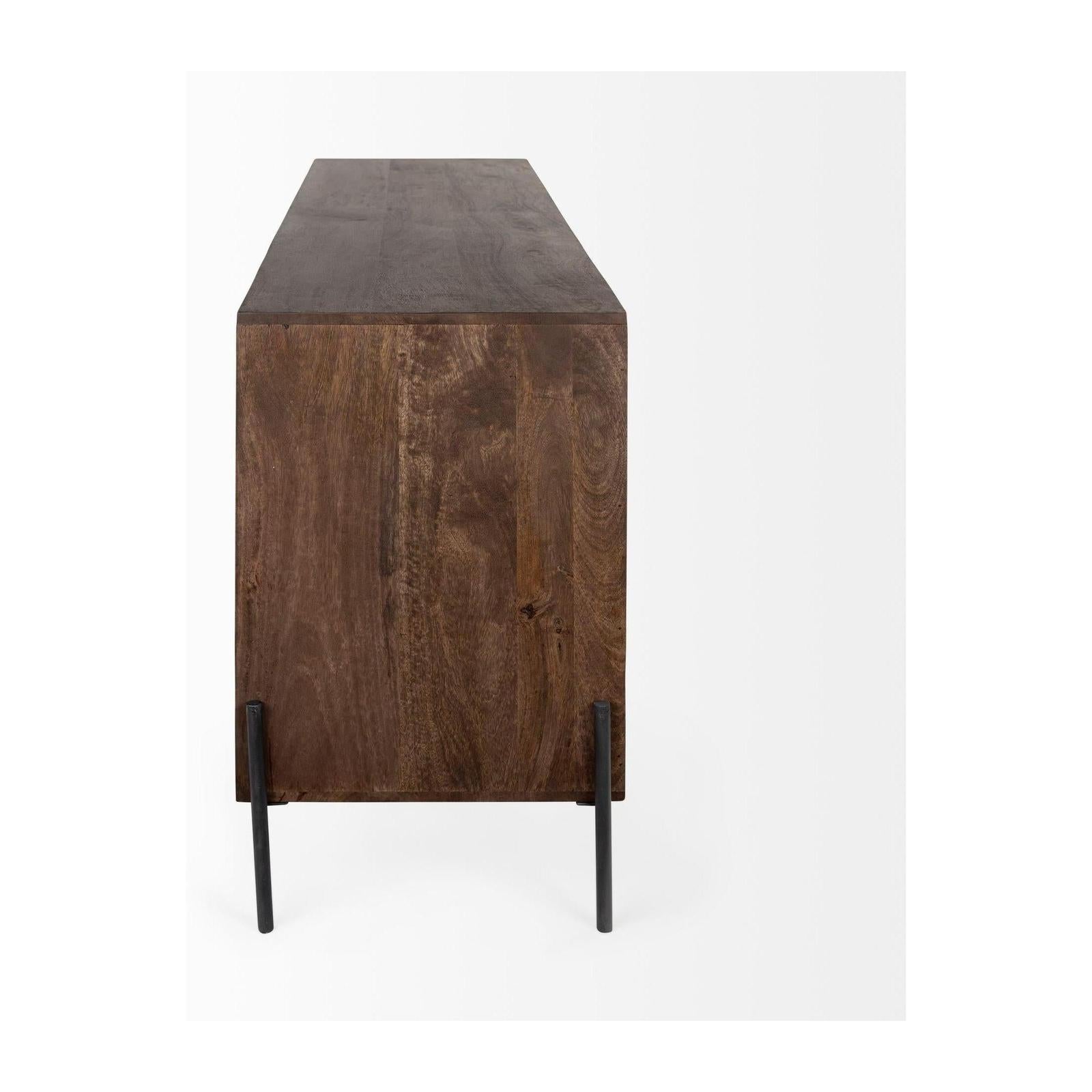 Mercana Glenn Dark Brown Wood Frame w/ Black Iron Accent, 6 Drawer, 2 Door Cabinet Sideboard