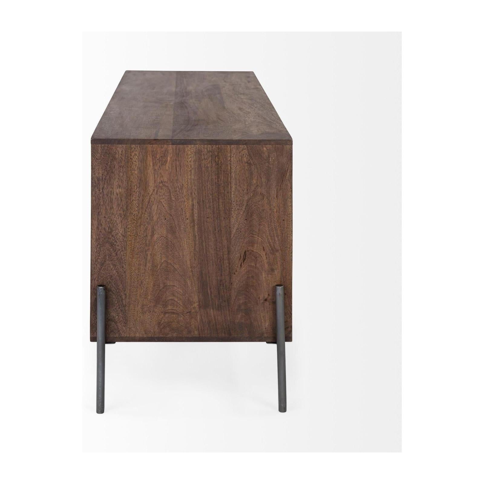 Mercana Glenn Dark Brown Wood w/ Black Iron Frame Media Console w/ Storage, TV Stand for TV up to 71