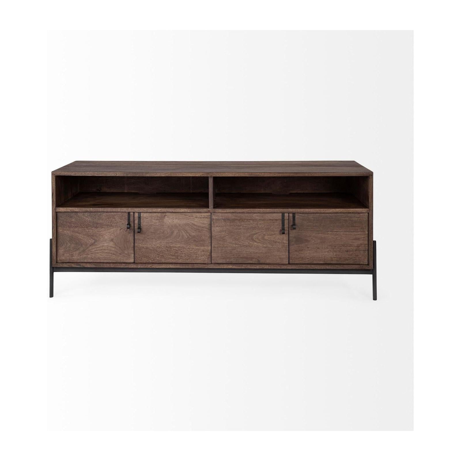 Mercana Glenn Dark Brown Wood w/ Black Iron Frame Media Console w/ Storage, TV Stand for TV up to 71