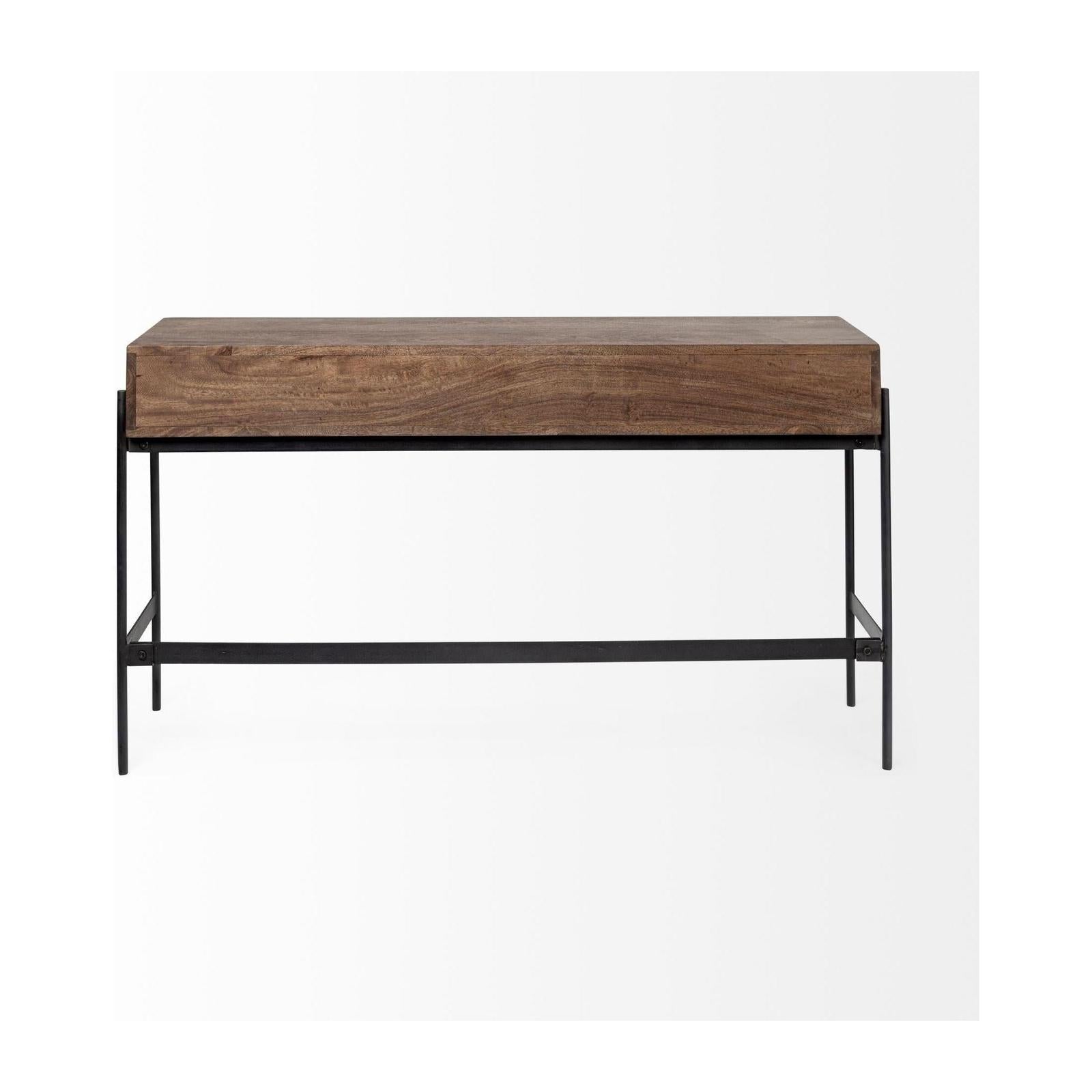 Mercana Glenn Dark Brown Wood w/ Black Iron Frame 4 Drawer Console Table