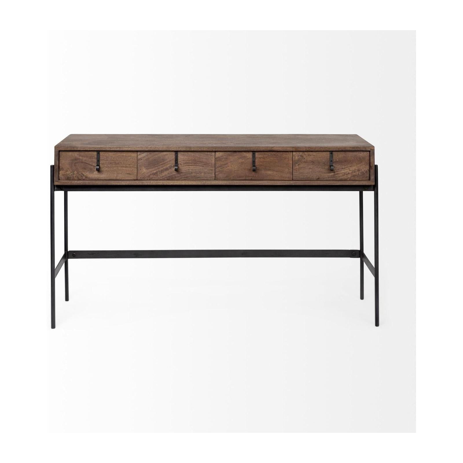 Mercana Glenn Dark Brown Wood w/ Black Iron Frame 4 Drawer Console Table
