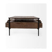 Mercana Glenn Dark Brown Wood w/ Black Iron Frame, Rectangle 3 Drawers Coffee Table