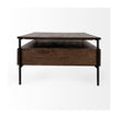 Mercana Glenn Dark Brown Wood w/ Black Iron Frame, Rectangle 3 Drawers Coffee Table