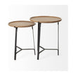 Mercana Helios Round Brown Solid Wood Iron Base Nesting End/Side Tables - Set of 2