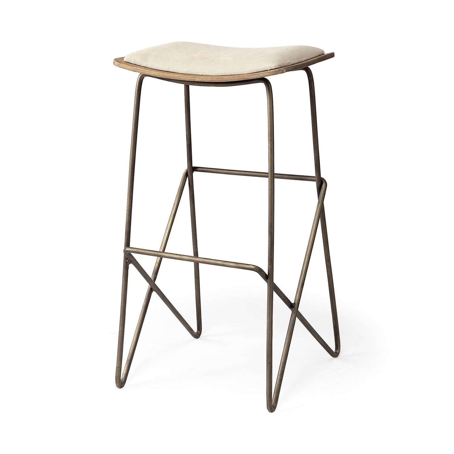 Mercana Katniss 30" Total Height Cream Fabric Seat Gold Metal Frame Bar Stool