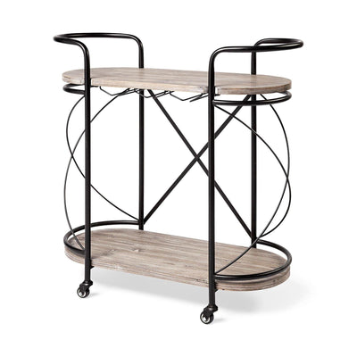 Mercana Marlon Black Metal Frame Two Tier Shelves w/Stemware Holder Bar Cart Clearance