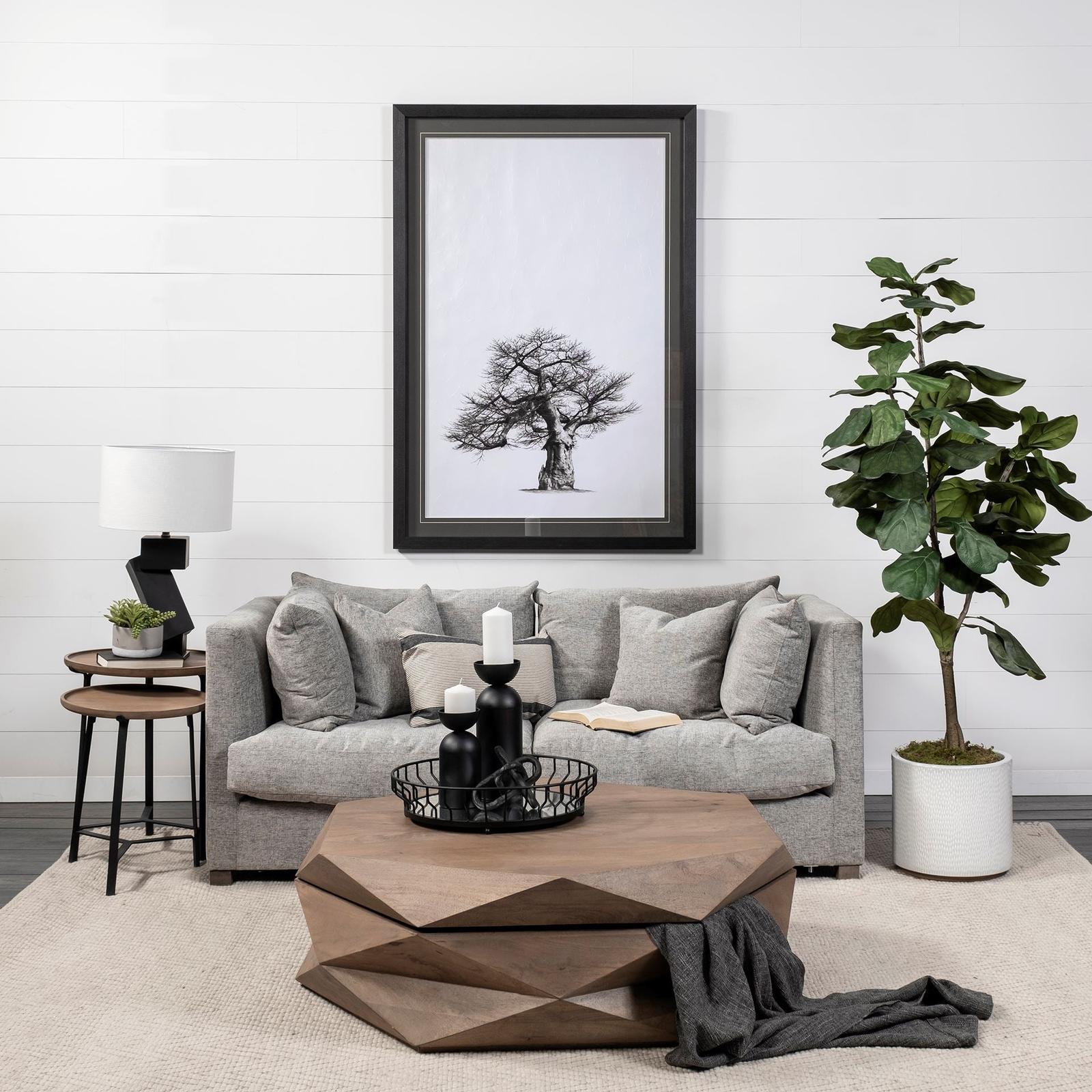 Mercana Helios Round Brown Solid Wood Iron Base Nesting End/Side Tables - Set of 2