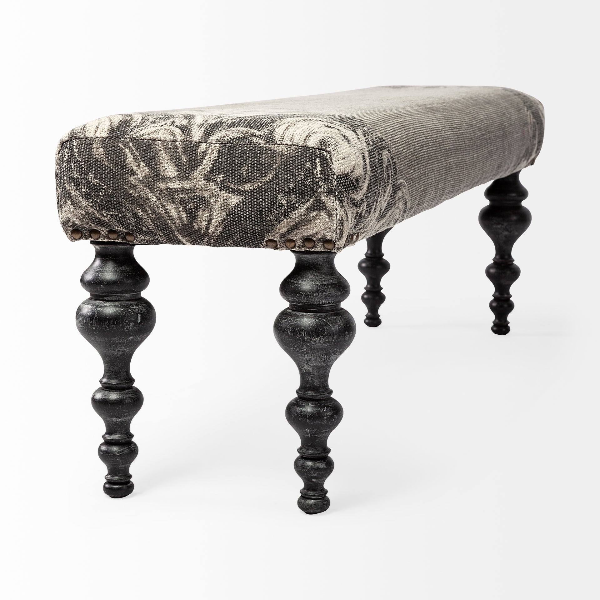Mercana Alhambra  Upholstered Gray Seat W/Black Wood Legs Accent Bench