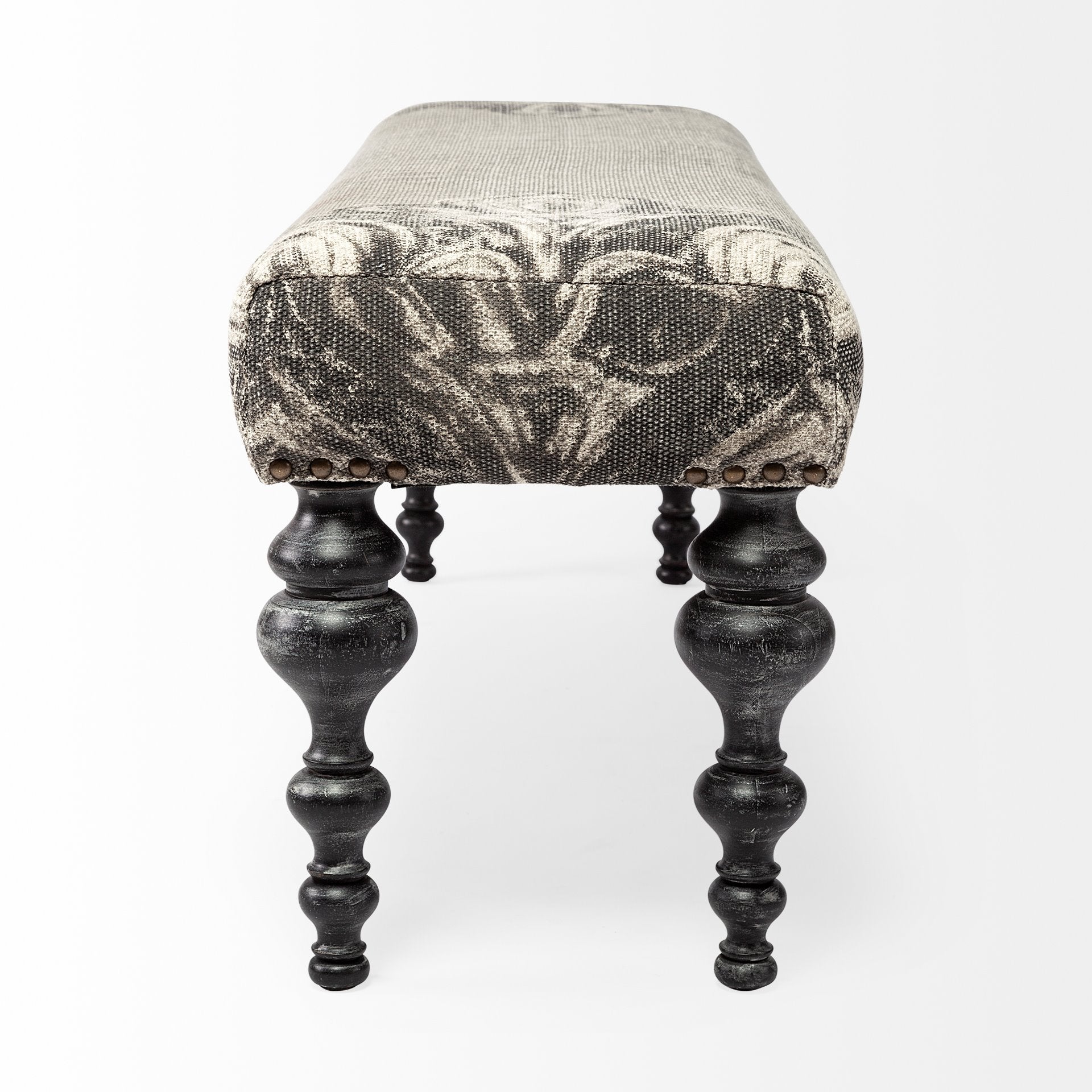 Mercana Alhambra  Upholstered Gray Seat W/Black Wood Legs Accent Bench