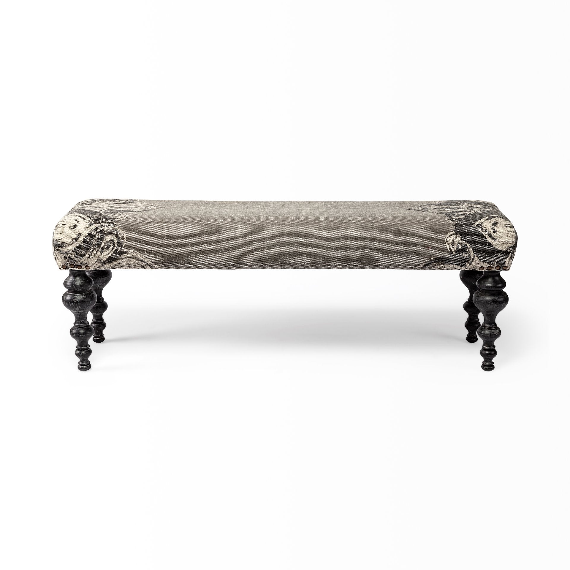 Mercana Alhambra  Upholstered Gray Seat W/Black Wood Legs Accent Bench