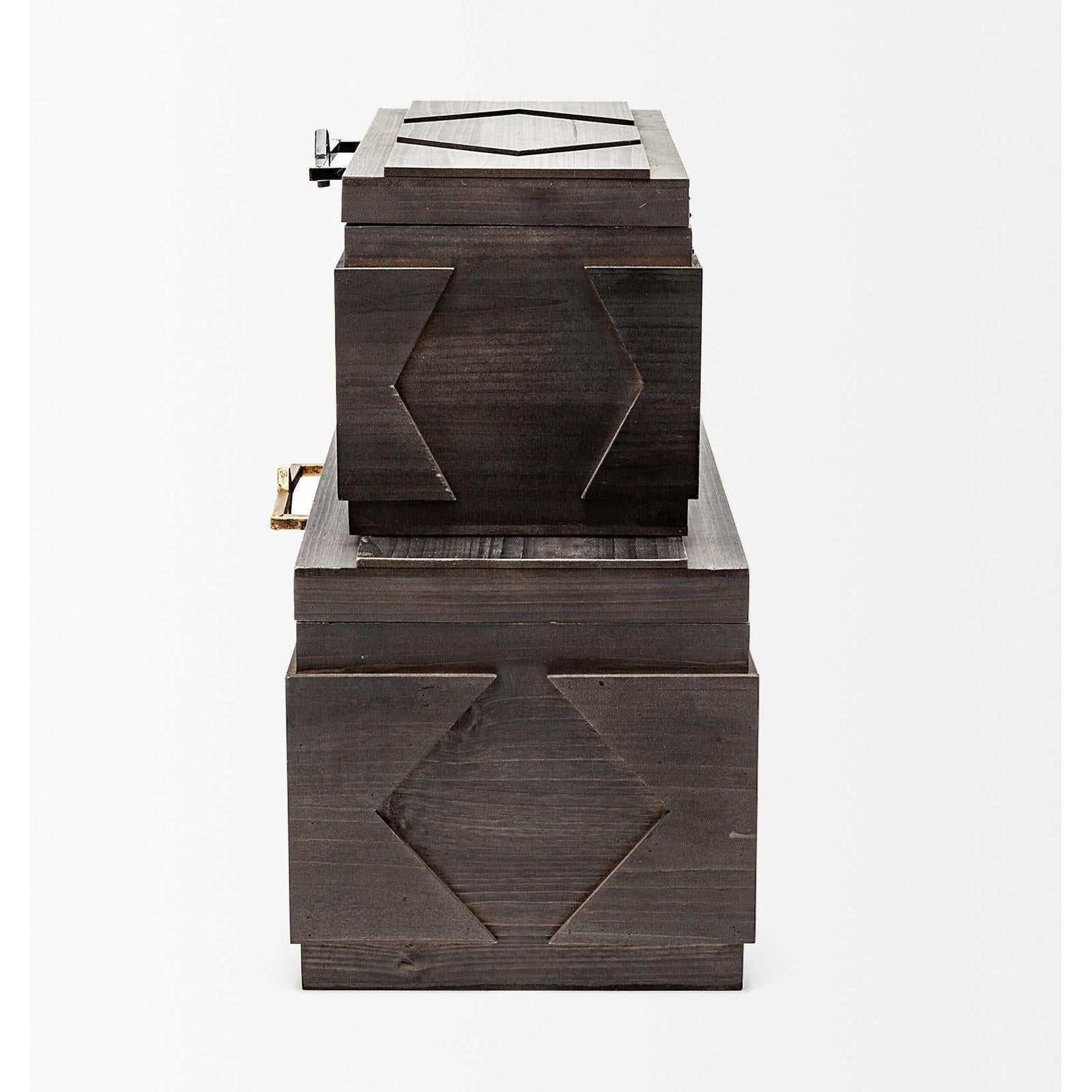 Mercana Cassia Brown Wooden Boxes- Set of 2
