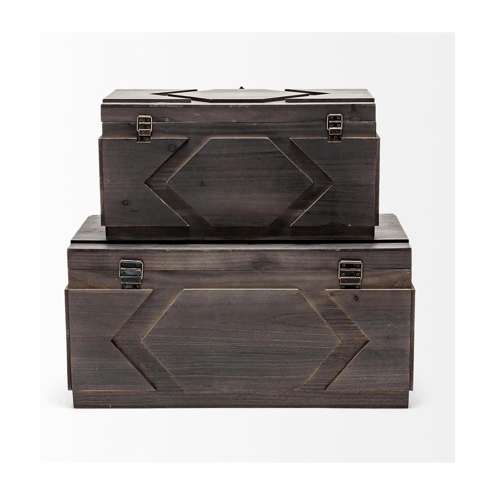 Mercana Cassia Brown Wooden Boxes- Set of 2