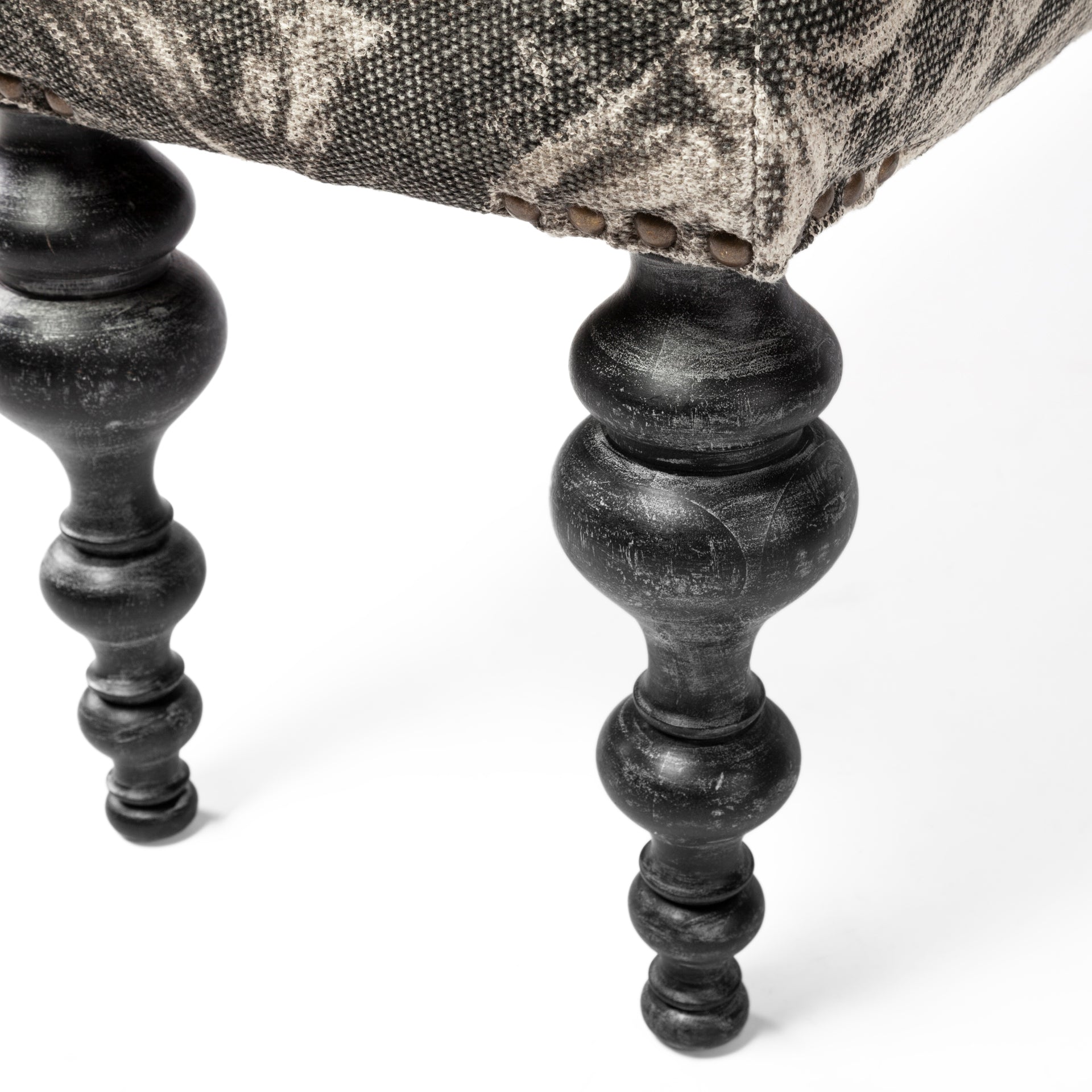 Mercana Alhambra  Upholstered Gray Seat W/Black Wood Legs Accent Bench