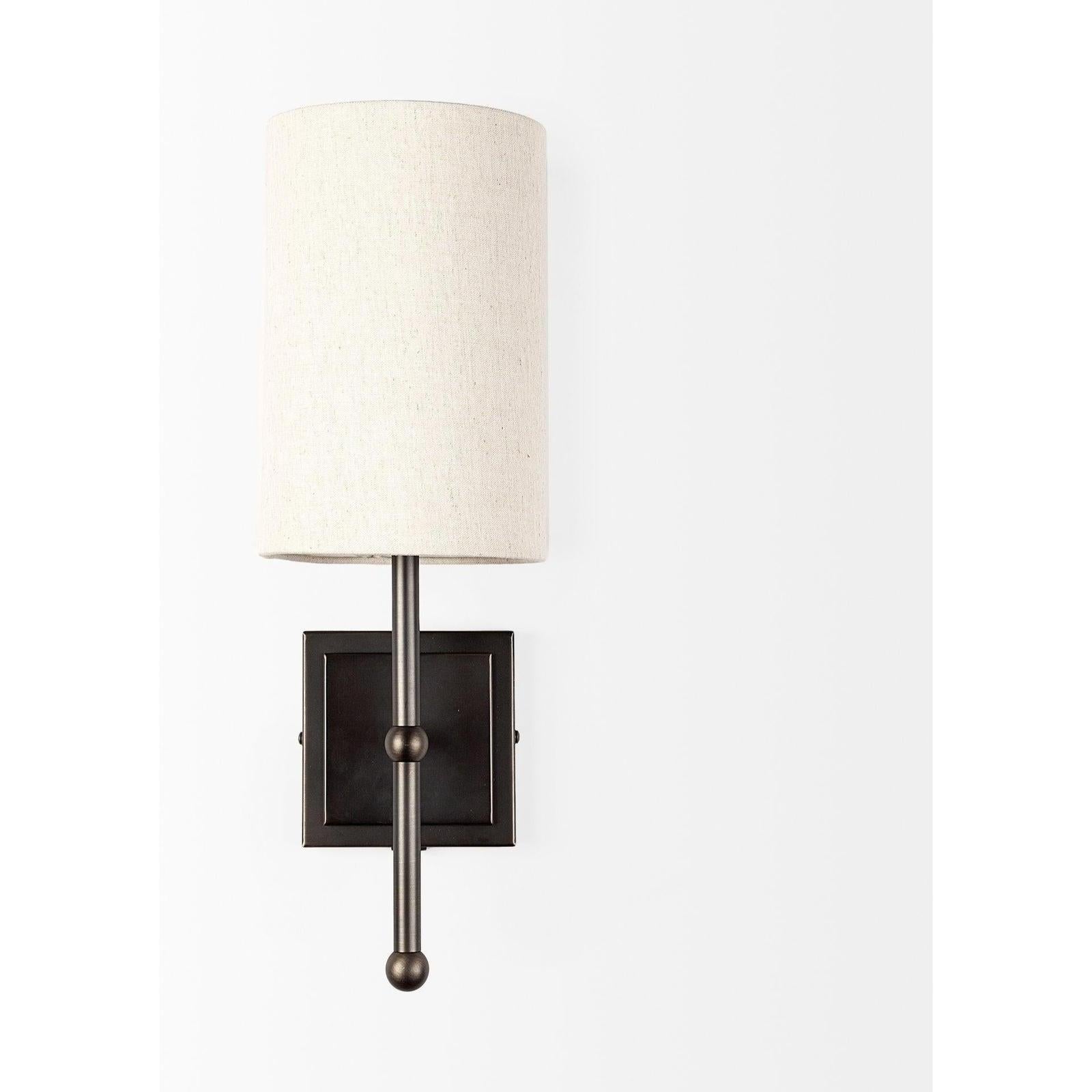 Mercana Bourgeois White Fabric Shade Brown Metal Base Wall Sconce