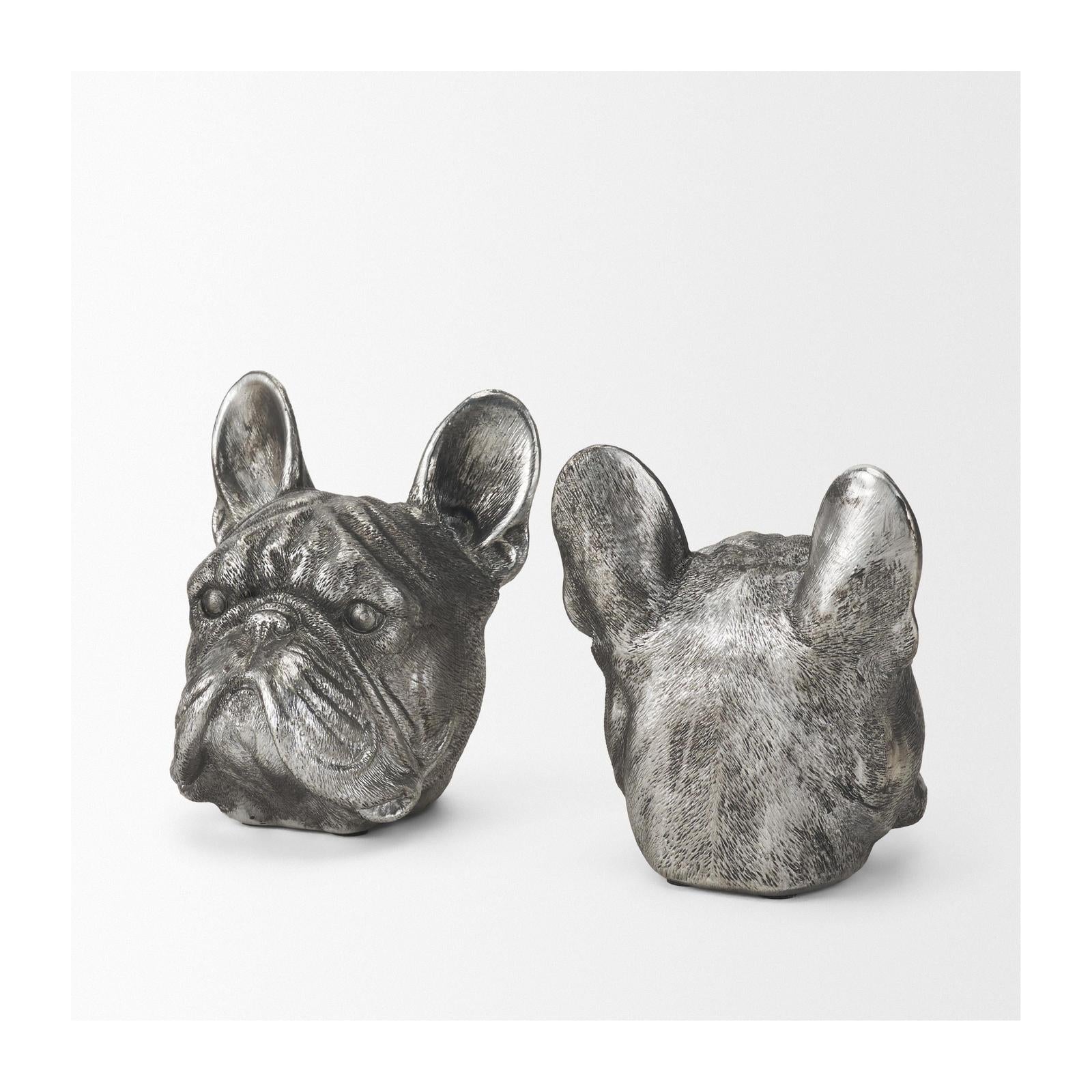 Mercana Bruno Silver American Bulldog Bookends- Set of 2