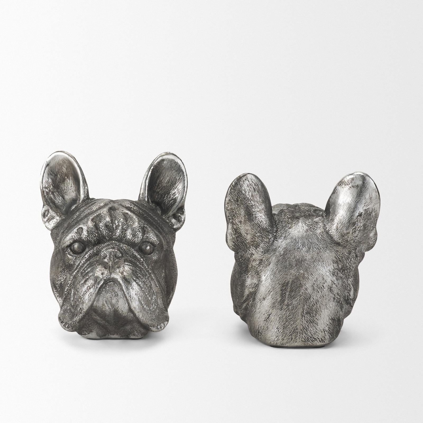 Mercana Bruno Silver American Bulldog Bookends- Set of 2