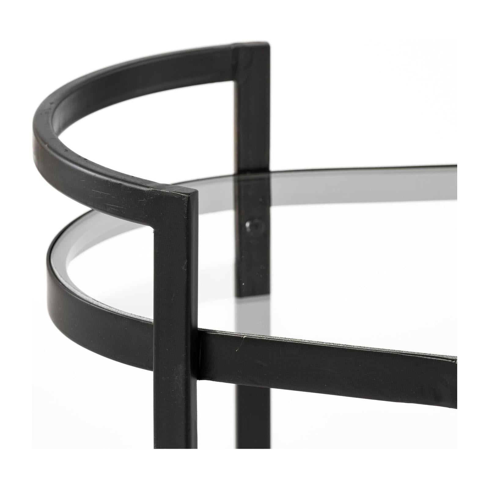 Mercana Eleonore Black Metal Frame Two-Tier w/Glass Shelves Bar Cart