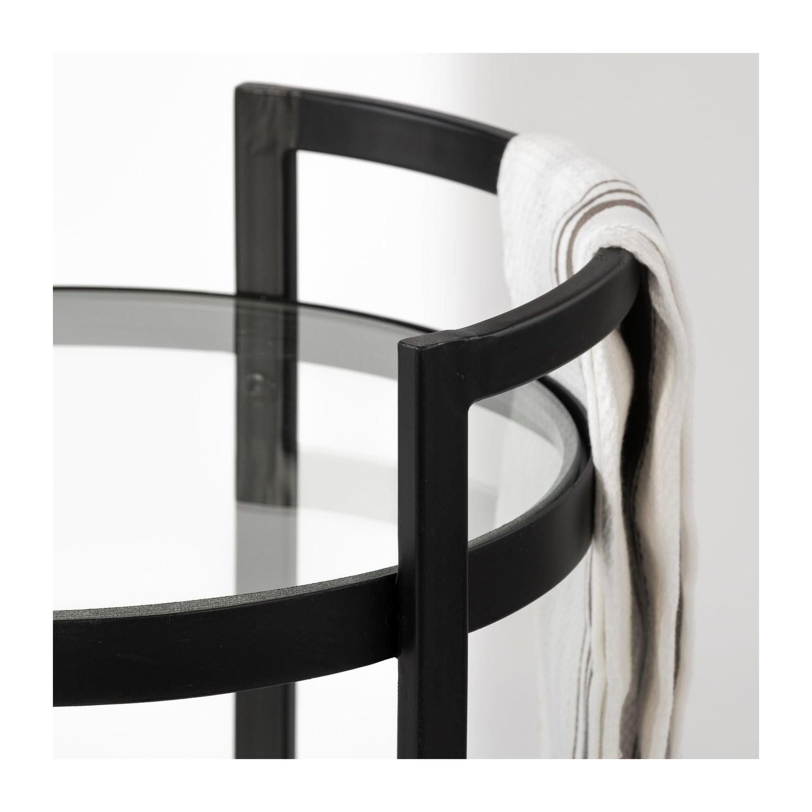 Mercana Eleonore Black Metal Frame Two-Tier w/Glass Shelves Bar Cart