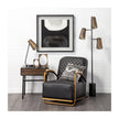 Mercana Horace Black Leather Diamond Pattern w/Gold Iron Frame Accent Chair Clearance