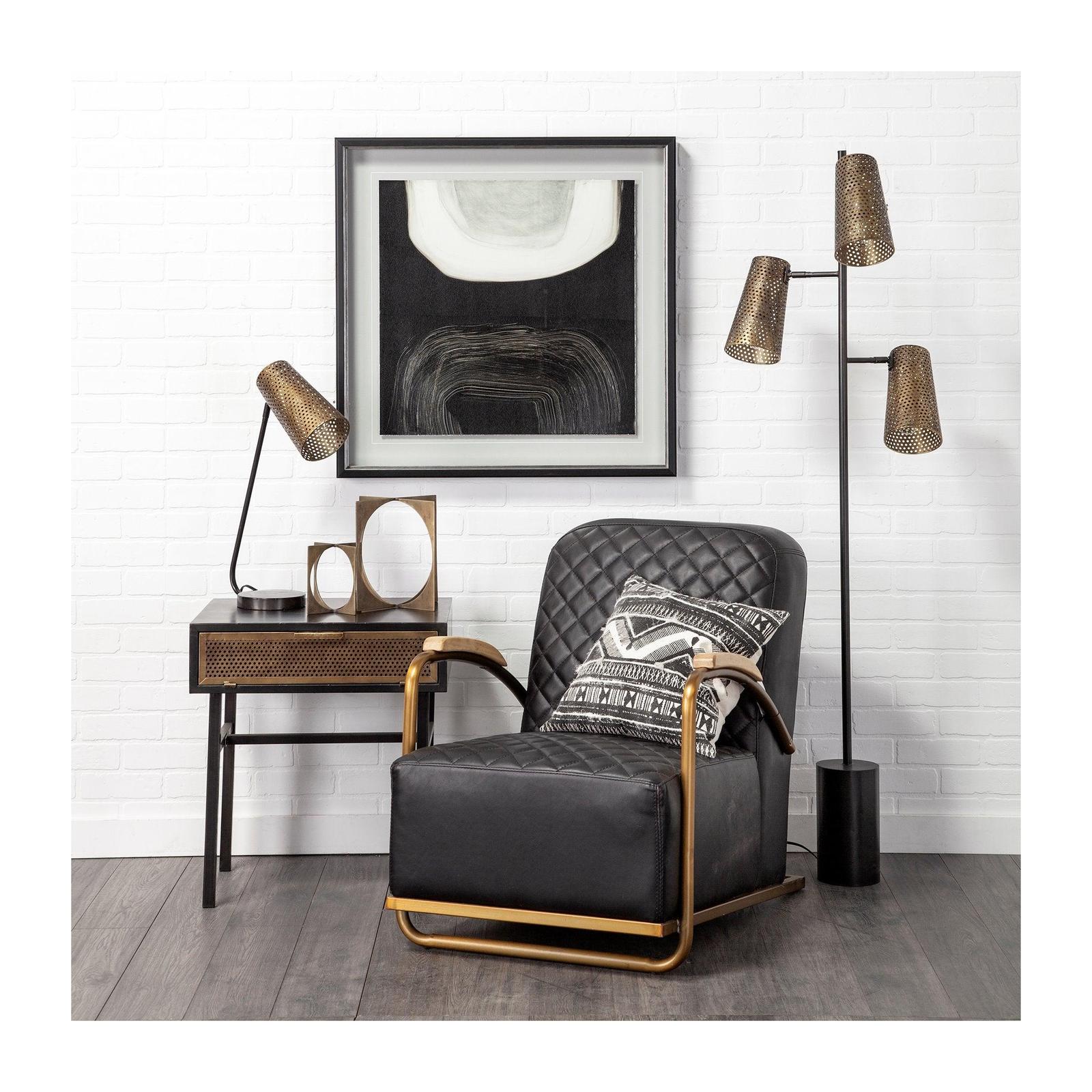 Mercana Horace Black Leather Diamond Pattern w/Gold Iron Frame Accent Chair Clearance