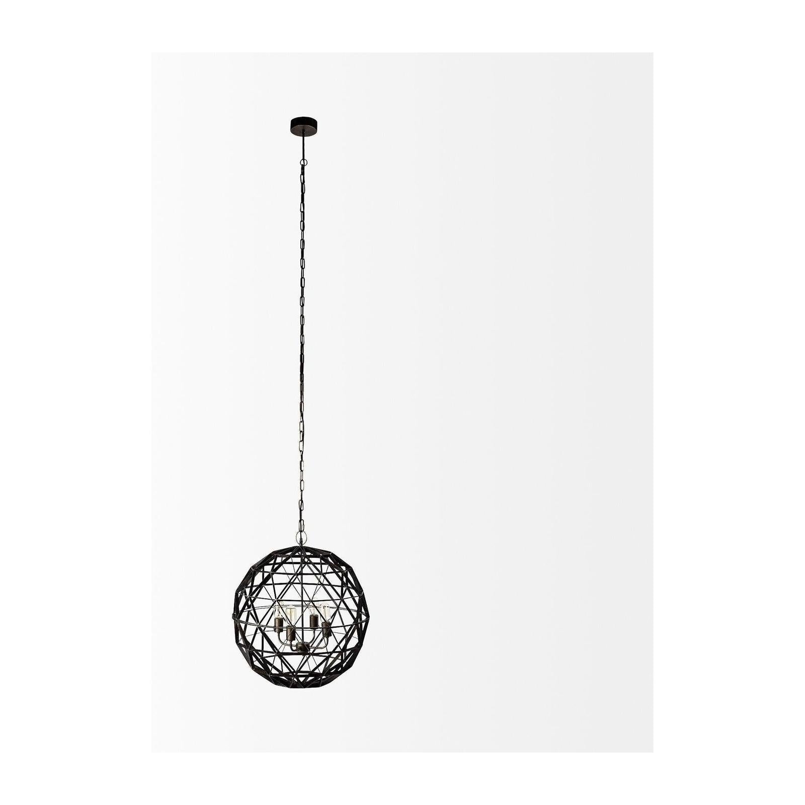 Mercana Dyson Black Metal Triangular Orb Four Bulb Chandelier Clearance